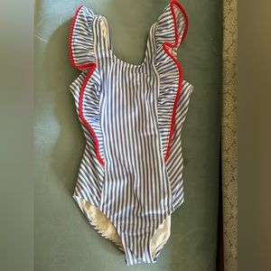 EUC Cat & Jack Red, White, and Blue Striped One Piece Bathing Suit 6/6X